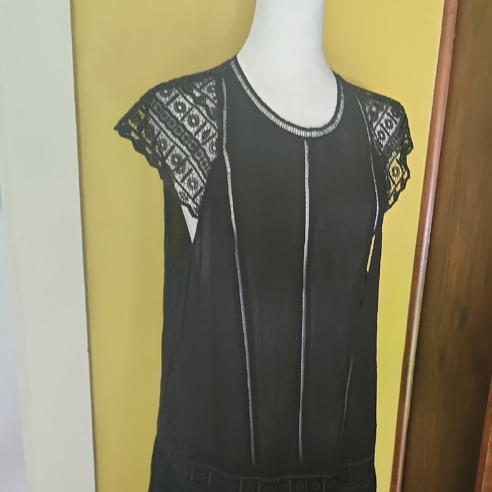 H&M Black and  Lace Fitted Cap Sleeve Dress